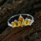 Citrine Penta Turkish 92.5 Silver Yellow Gemstone Elegant  crown Ring Jewelry