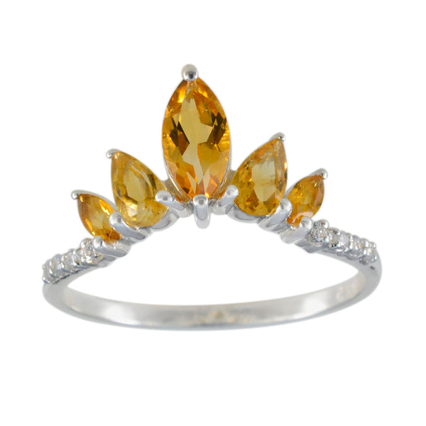 Citrine Penta Turkish 92.5 Silver Yellow Gemstone Elegant  crown Ring Jewelry