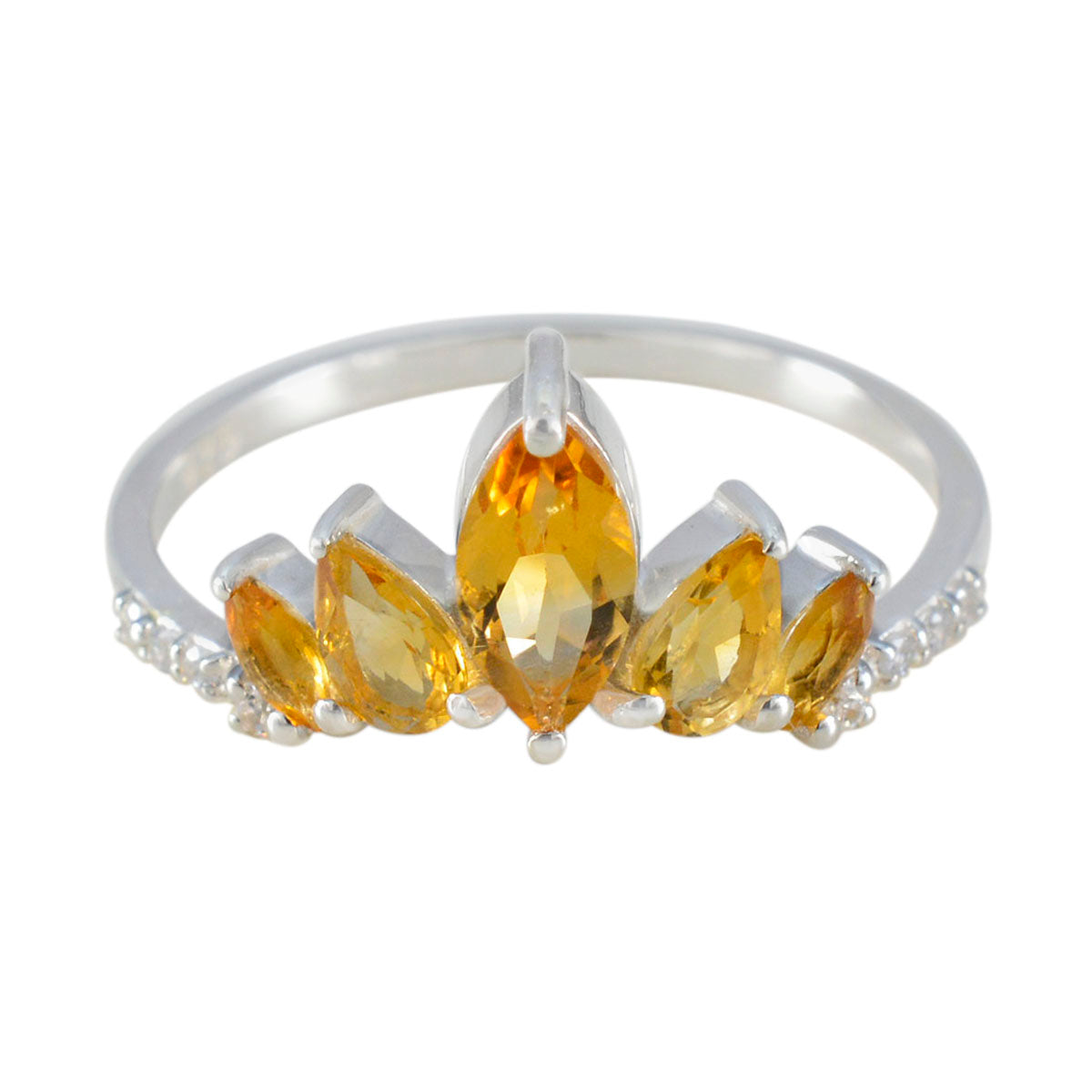 Citrine Penta Turkish 92.5 Silver Yellow Gemstone Elegant  crown Ring Jewelry