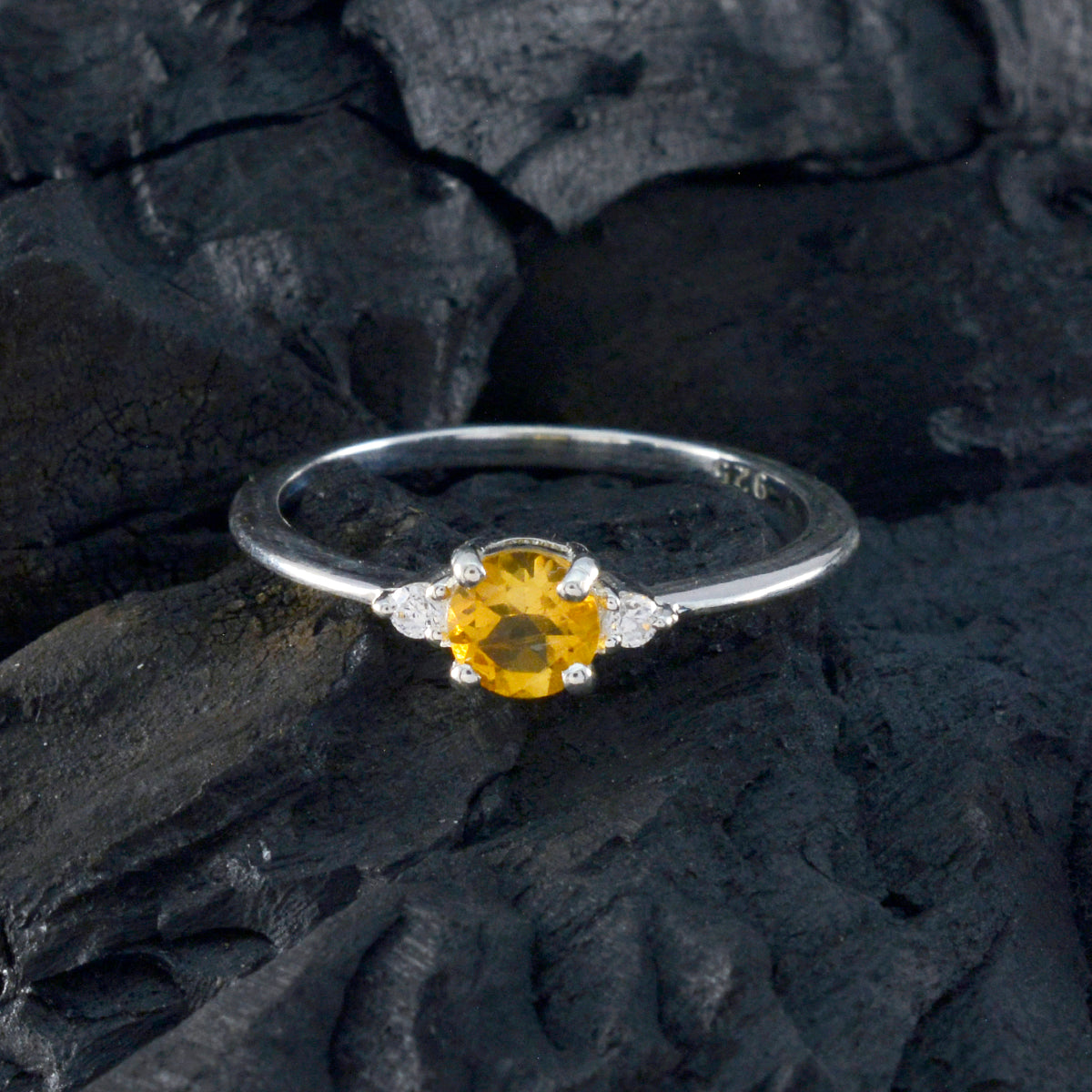 Citrine Trilogy Japanese 925 Sterling Silver Yellow Gems Elegant  Graceful Ring Jewellery