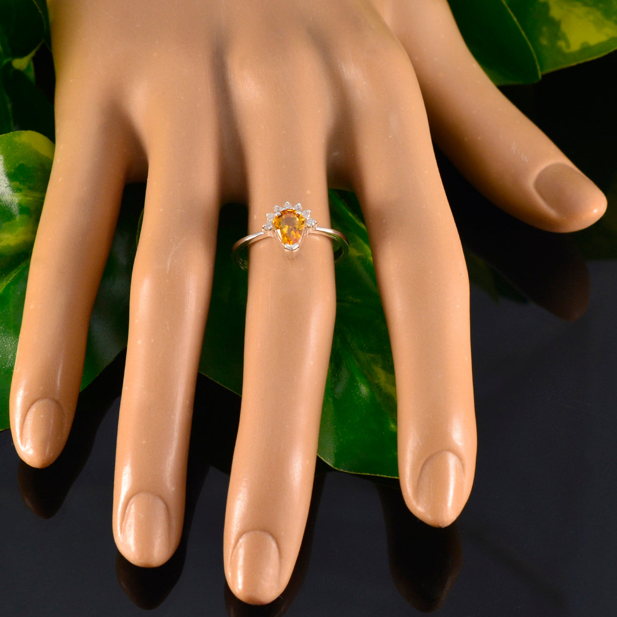 Citrine Halo Japanese Silver Yellow Gems Delicate Graceful Ring Jewelry