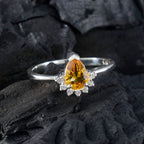Citrine Halo Japanese Silver Yellow Gems Delicate Graceful Ring Jewelry