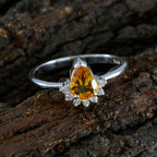 Citrine Halo Japanese Silver Yellow Gems Delicate Graceful Ring Jewelry