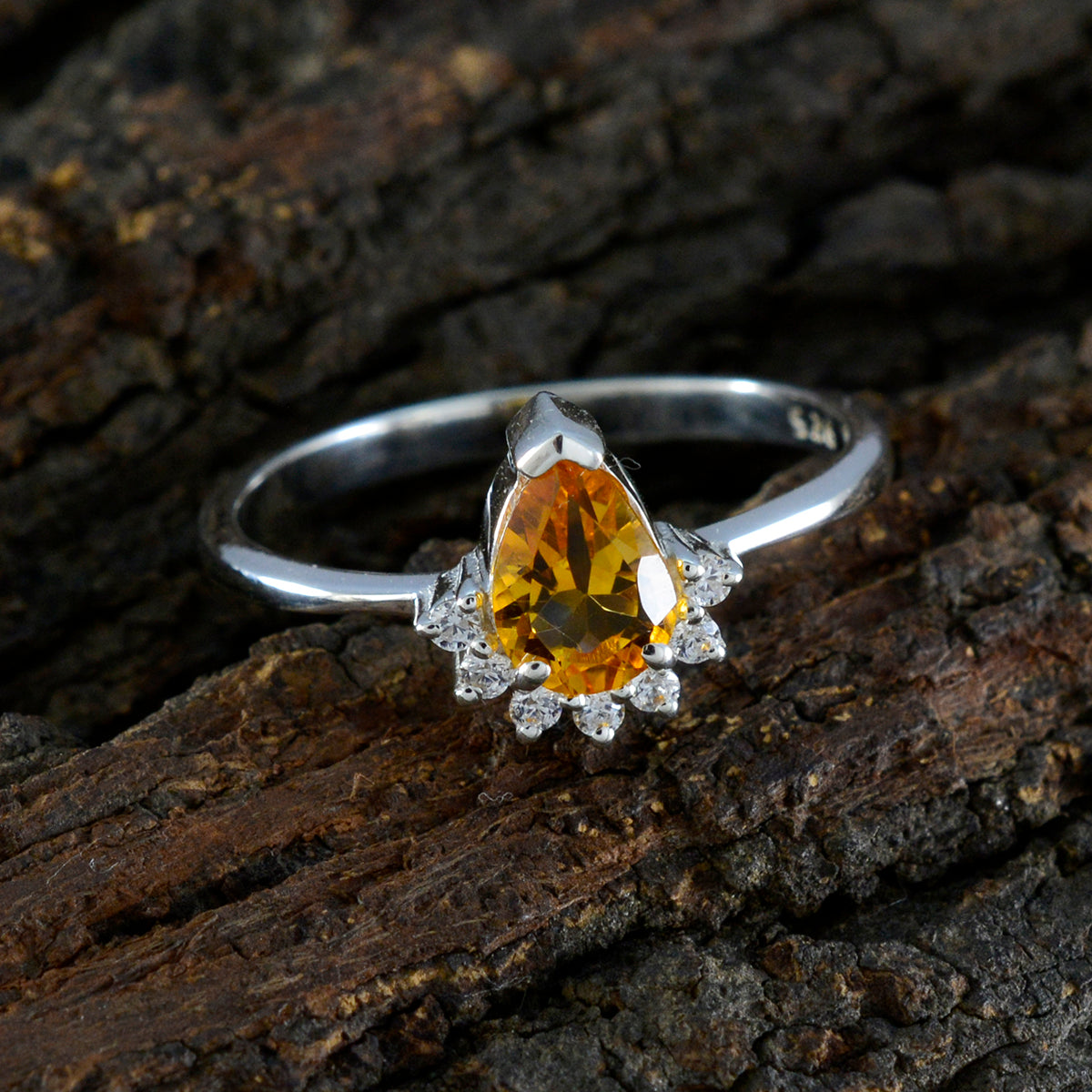 Citrine Halo Japanese Silver Yellow Gems Delicate Graceful Ring Jewelry