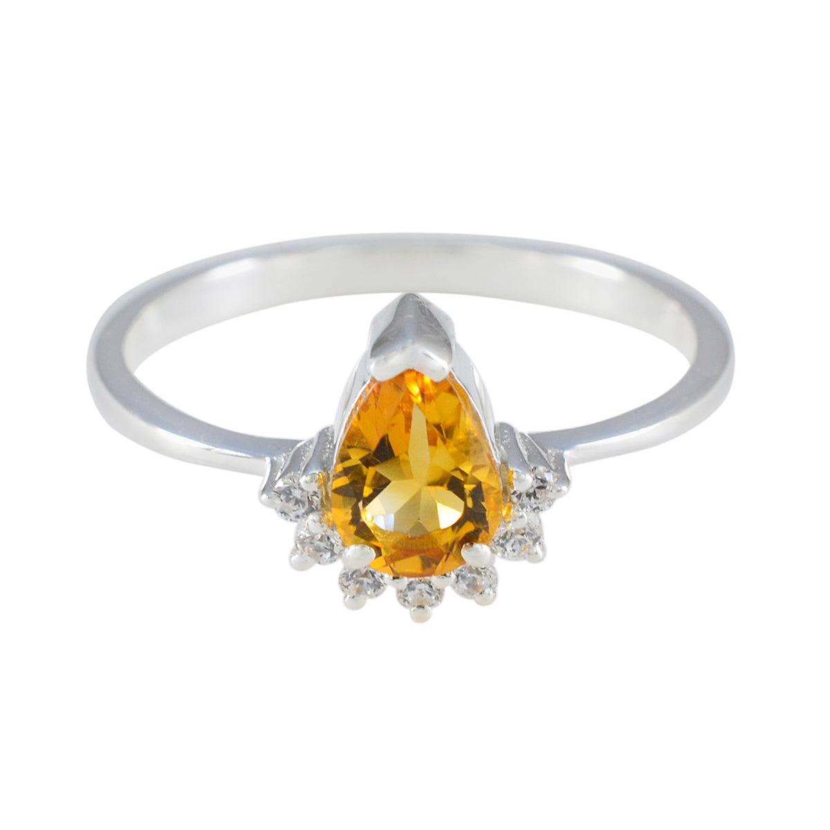 Citrine Halo Japanese Silver Yellow Gems Delicate Graceful Ring Jewelry メイン画像