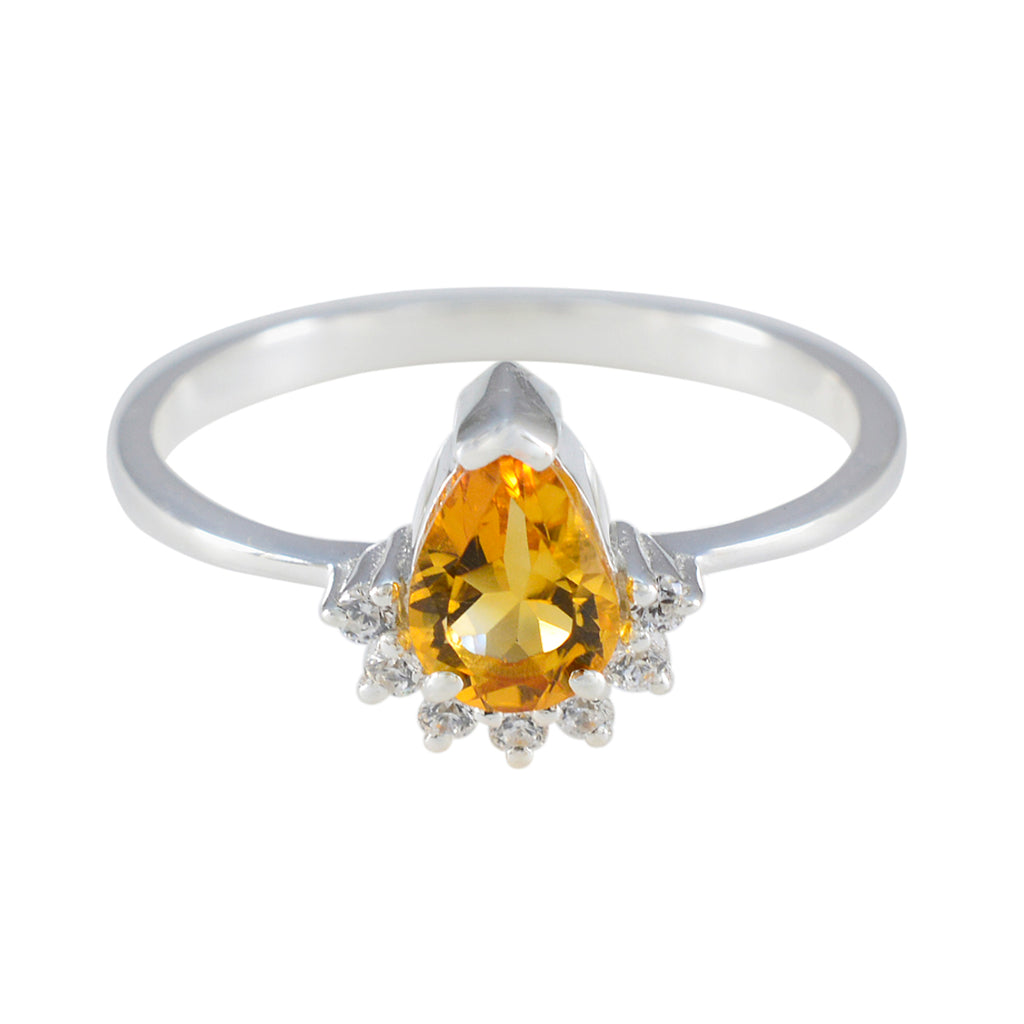 Citrine Halo Japanese Silver Yellow Gems Delicate Graceful Ring Jewelry