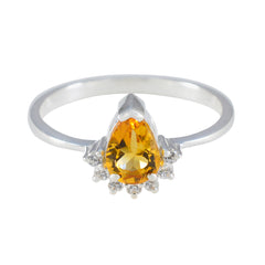 Citrine Halo Japanese Silver Yellow Gems Delicate Graceful Ring Jewelry