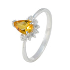 Citrine Halo Japanese Silver Yellow Gems Delicate Graceful Ring Jewelry