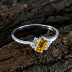 Citrine Halo Japanese Silver Yellow Gems Elegant  Trendy Ring Jewellery