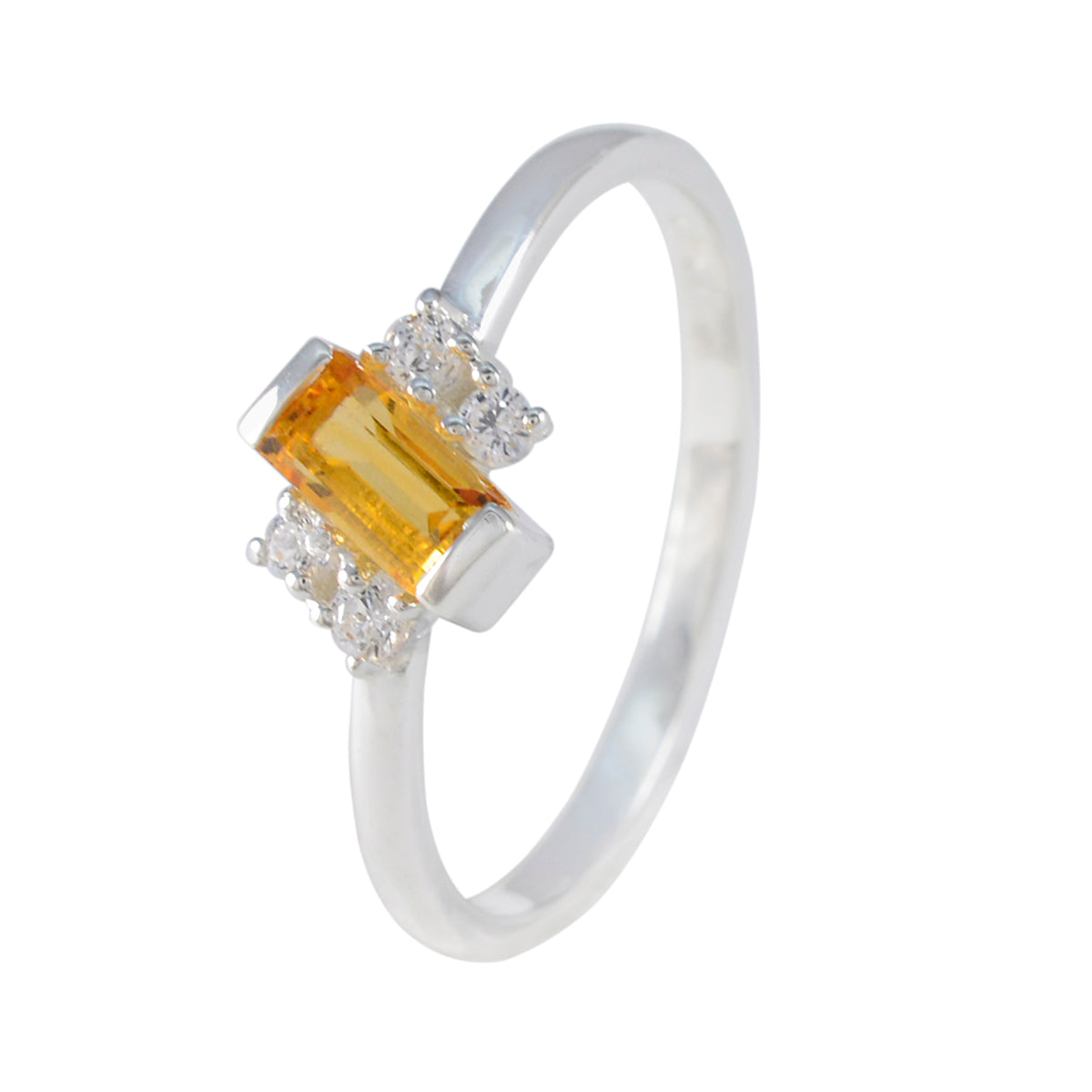 Citrine Halo Japanese Silver Yellow Gems Elegant  Trendy Ring Jewellery