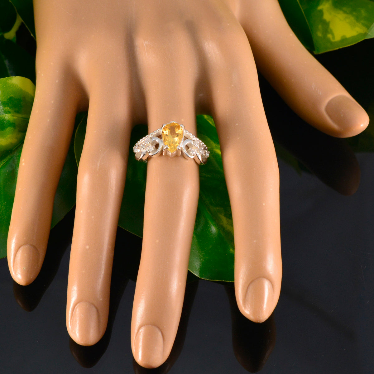 Citrine Halo German Silver Yellow Gemstones Featherlight Luxurious Ring Jewellery