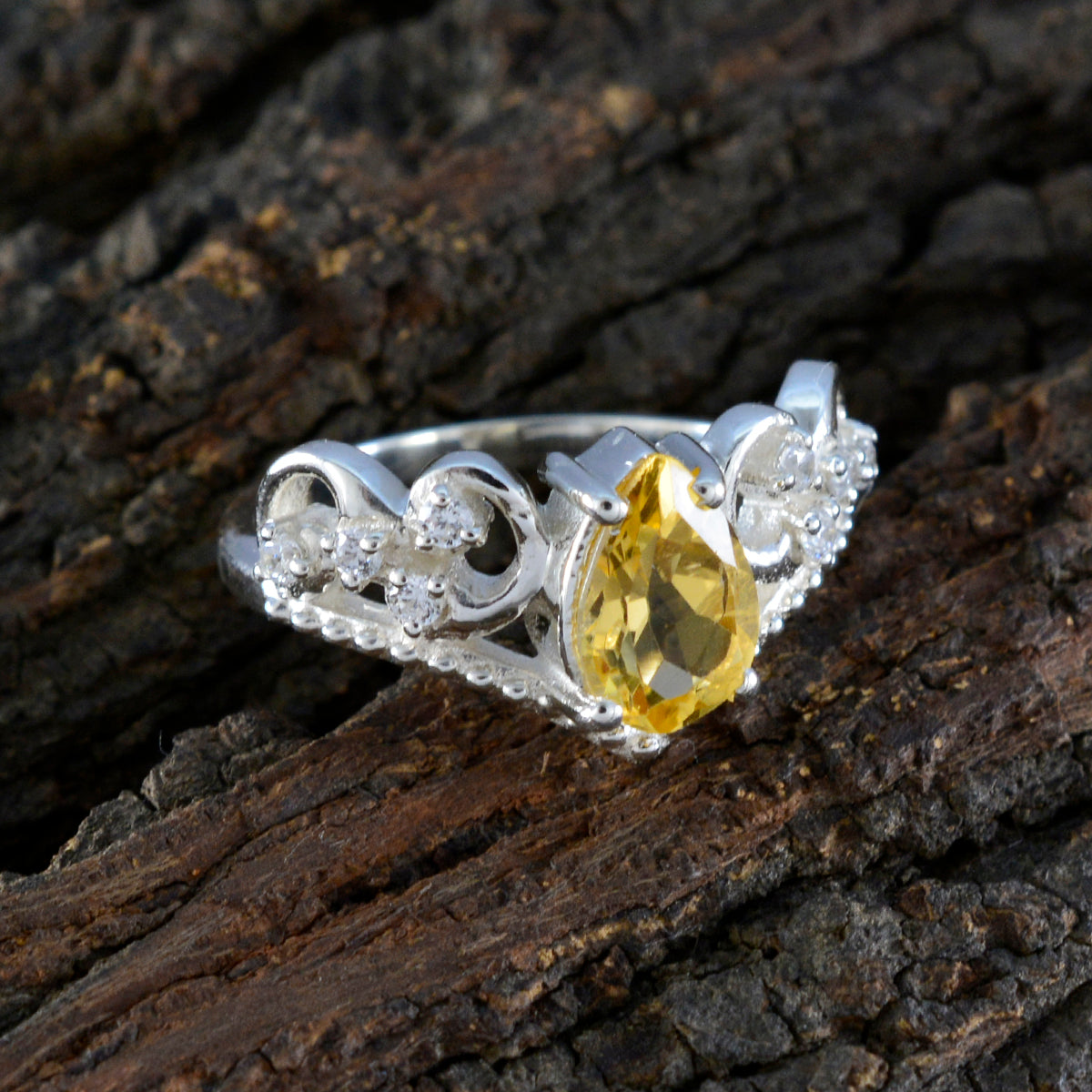 Citrine Halo German Silver Yellow Gemstones Featherlight Luxurious Ring Jewellery