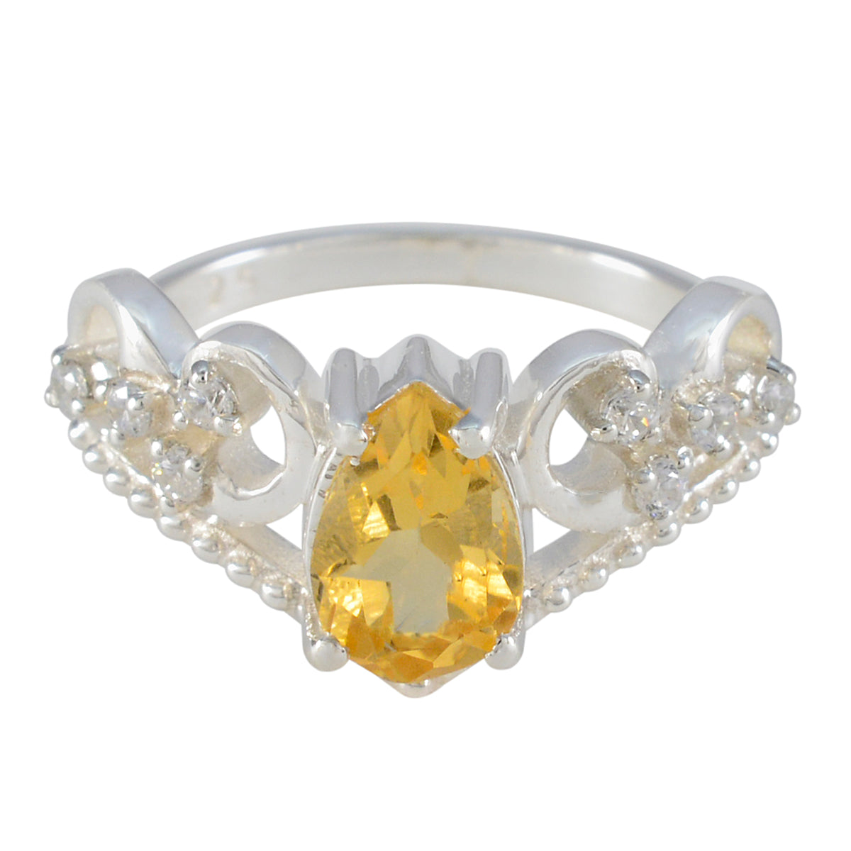 Citrine Halo German Silver Yellow Gemstones Featherlight Luxurious Ring Jewellery メイン画像