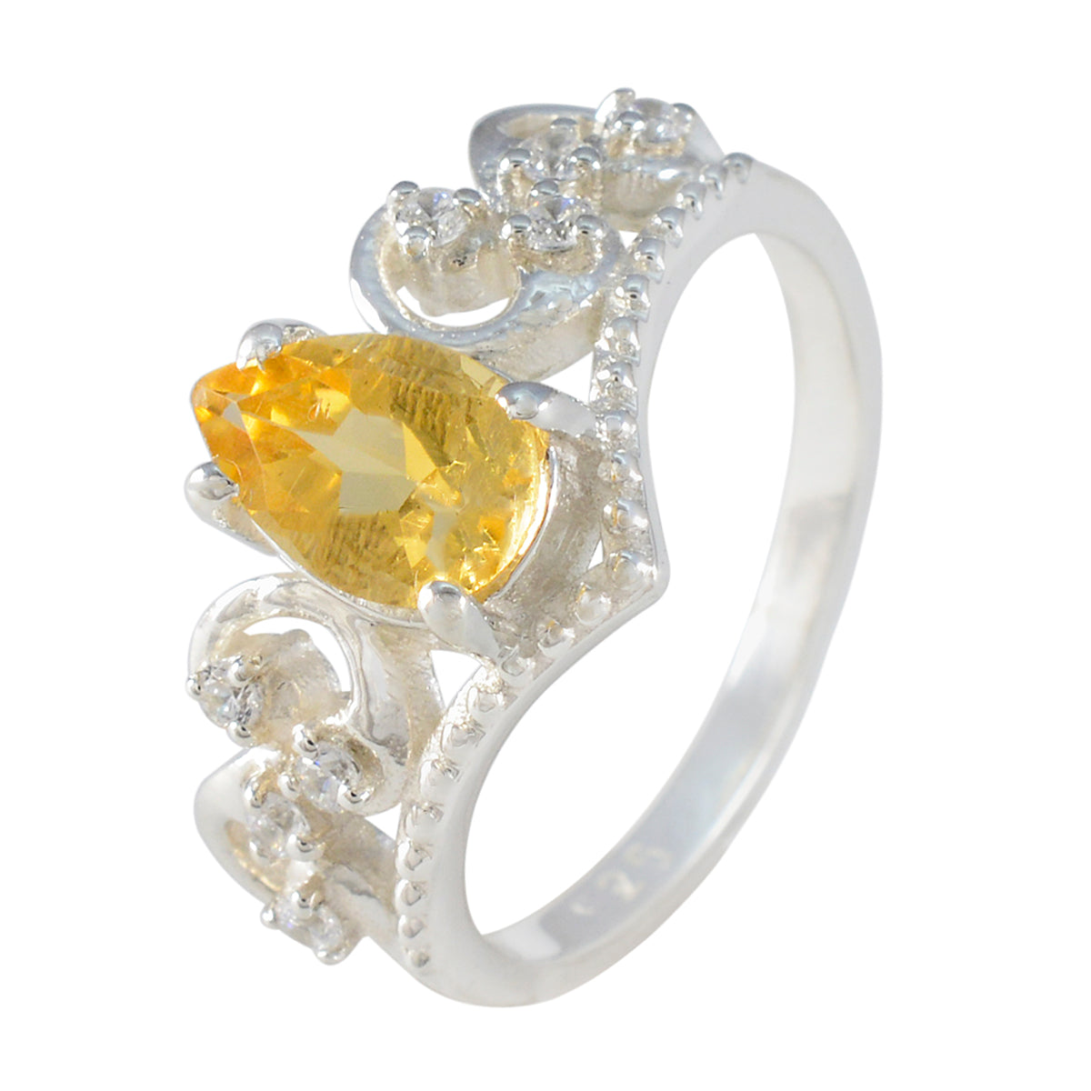 Citrine Halo German Silver Yellow Gemstones Featherlight Luxurious Ring Jewellery