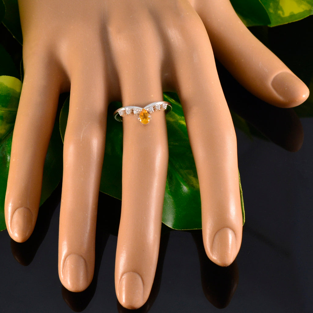 Citrine Halo Korean 925 Silver Yellow Gemstone Minimalist Modern Ring Jewellery
