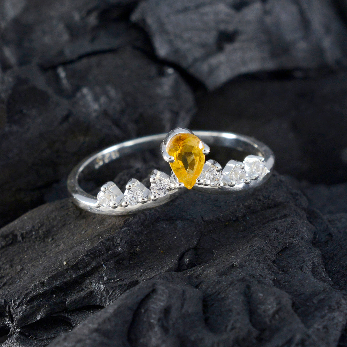 Citrine Halo Korean 925 Silver Yellow Gemstone Minimalist Modern Ring Jewellery