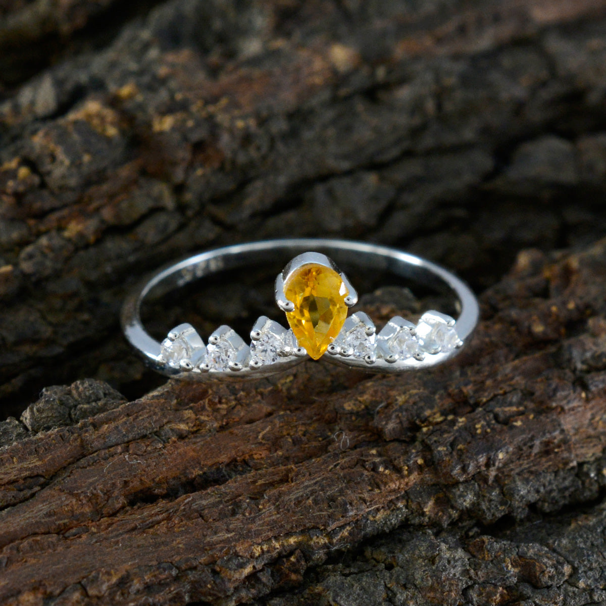 Citrine Halo Korean 925 Silver Yellow Gemstone Minimalist Modern Ring Jewellery
