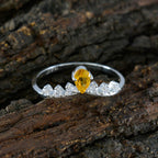 Citrine Halo Korean 925 Silver Yellow Gemstone Minimalist Modern Ring Jewellery