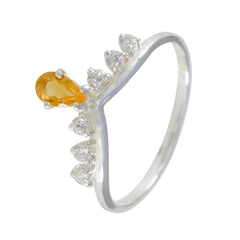Citrine Halo Korean 925 Silver Yellow Gemstone Minimalist Modern Ring Jewellery