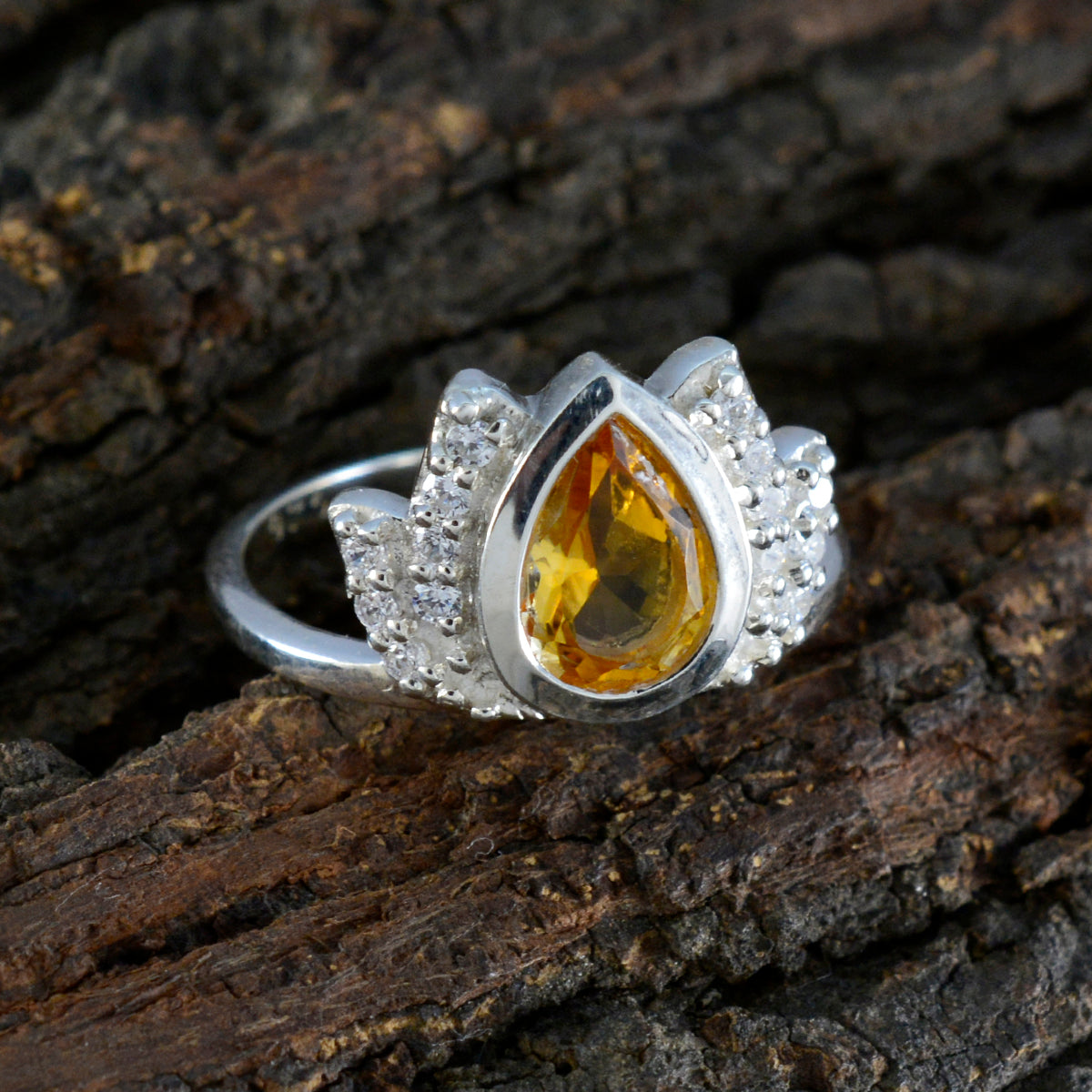 Citrine Halo Turkish 925 Sterling Silver Yellow Gems Whisper thin Sophisticated Ring Jewellery