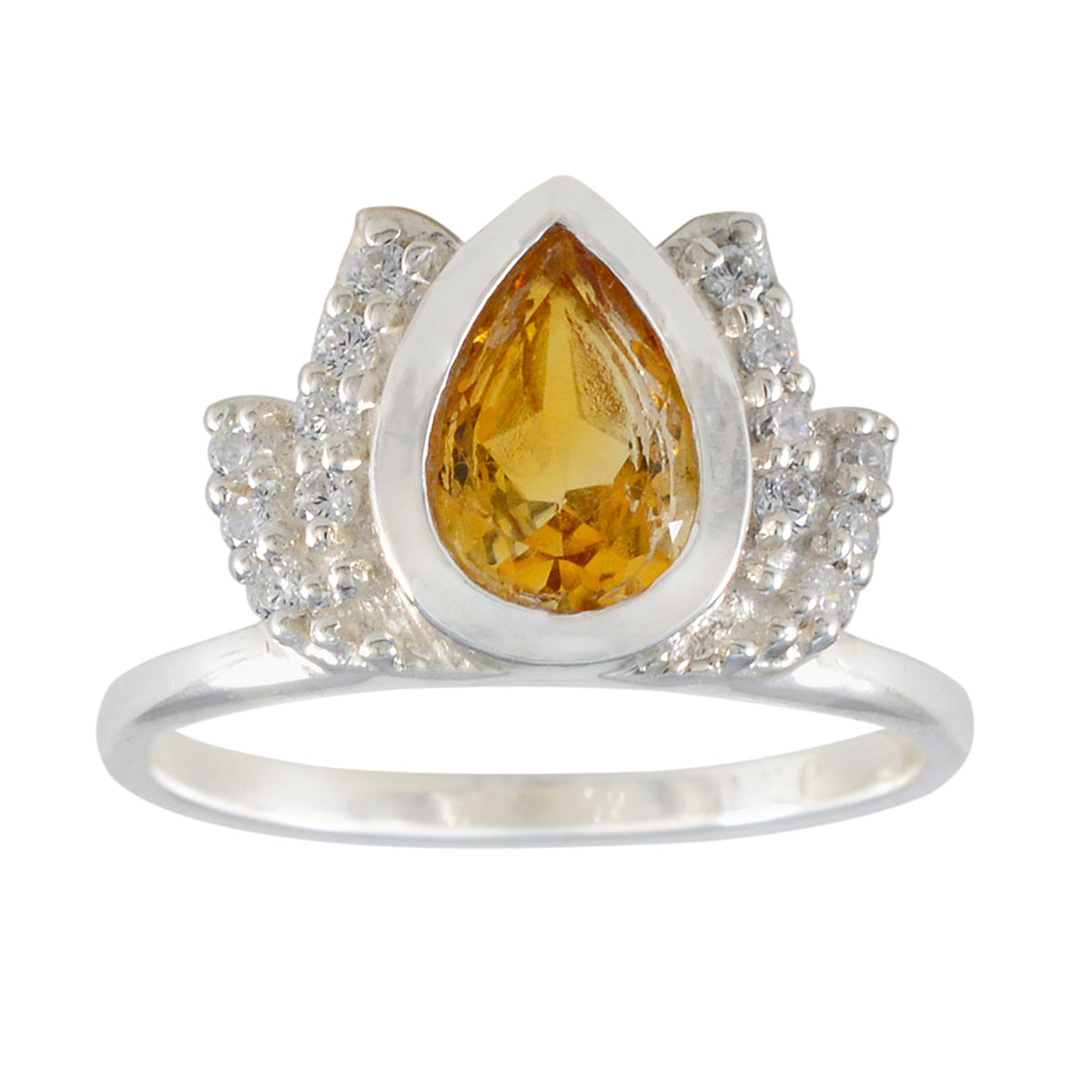 Citrine Halo Turkish 925 Sterling Silver Yellow Gems Whisper thin Sophisticated Ring Jewellery メイン画像