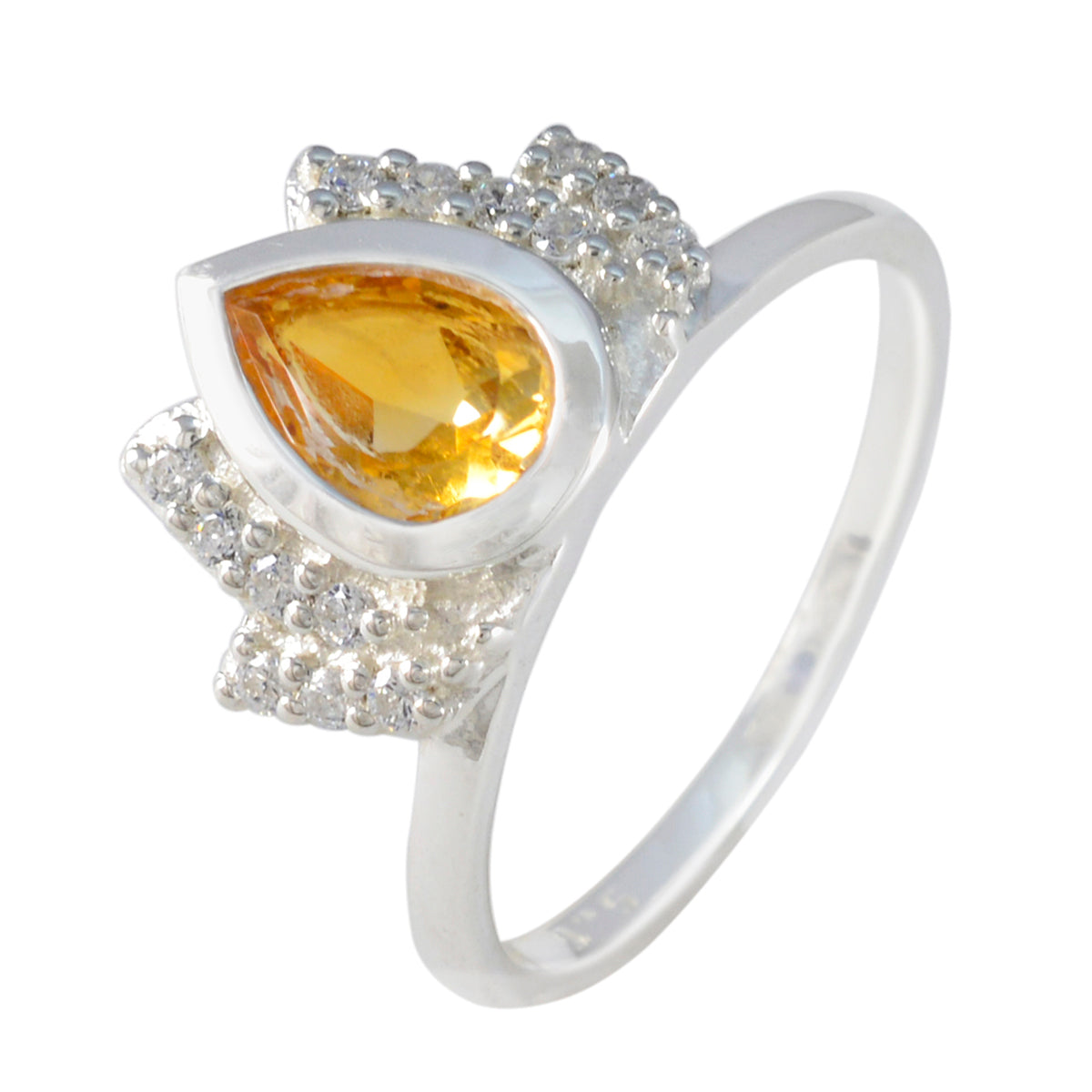 Citrine Halo Turkish 925 Sterling Silver Yellow Gems Whisper thin Sophisticated Ring Jewellery