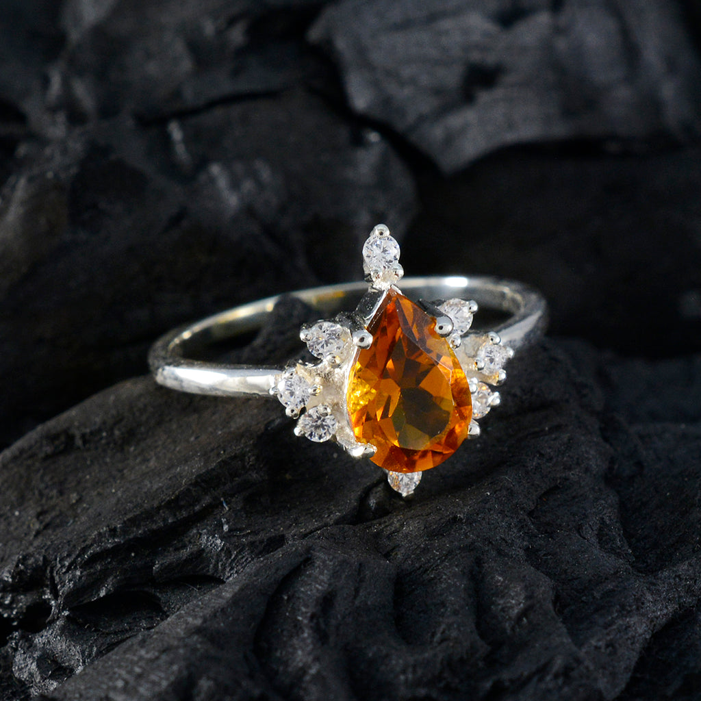 Citrine Halo Japanese 92.5 Silver Yellow Gemstone Delicate Contemporary Ring Jewellery