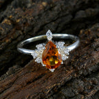 Citrine Halo Japanese 92.5 Silver Yellow Gemstone Delicate Contemporary Ring Jewellery