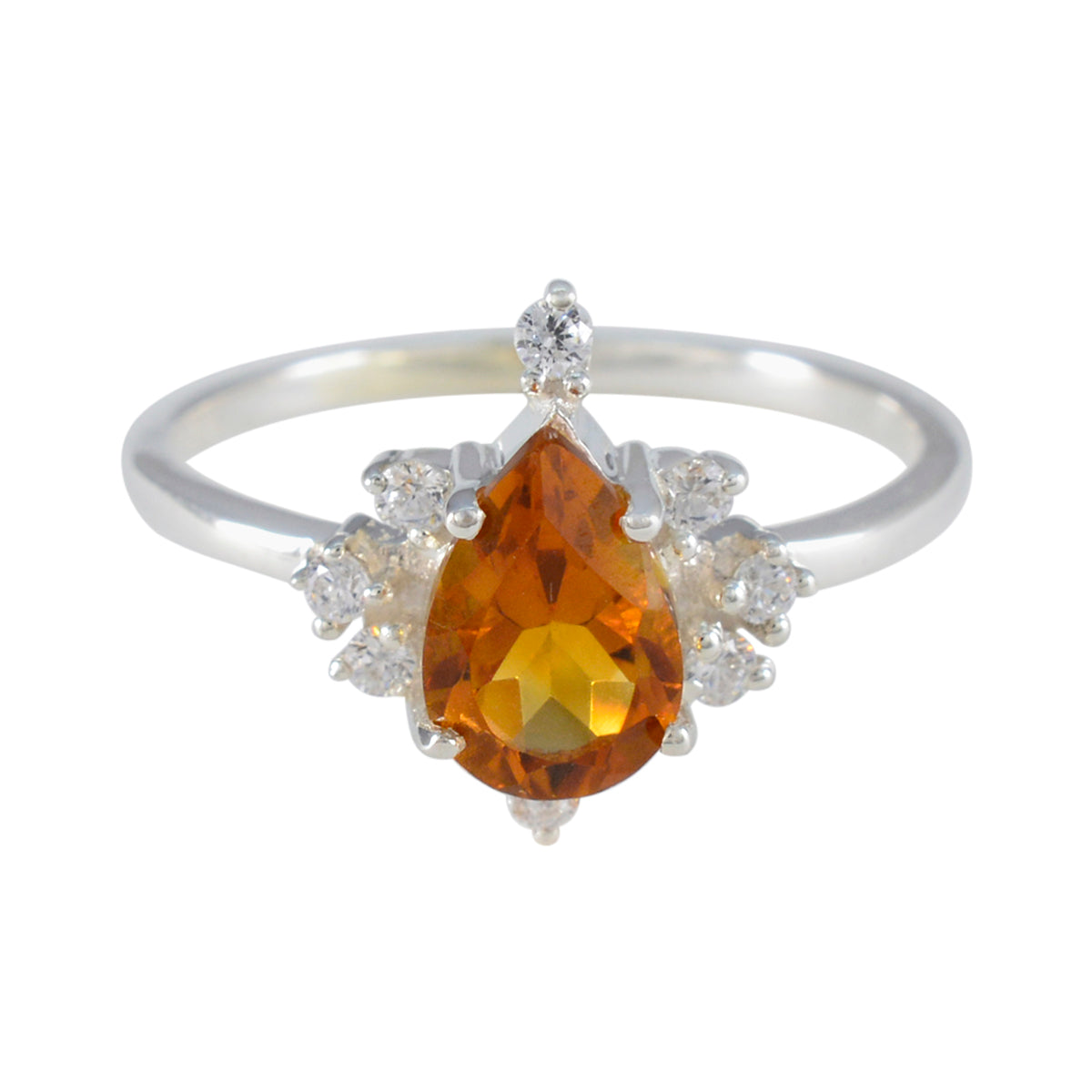 Citrine Halo Japanese 92.5 Silver Yellow Gemstone Delicate Contemporary Ring Jewellery Immagine principale del prodotto