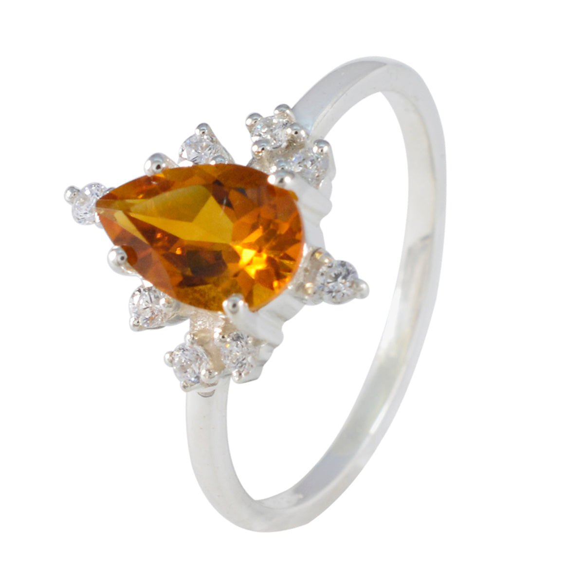 Citrine Halo Japanese 92.5 Silver Yellow Gemstone Delicate Contemporary Ring Jewellery
