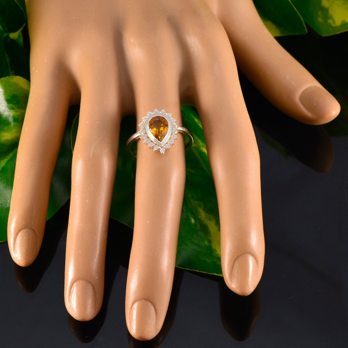 Citrine Halo American 925 Silver Yellow Gemstones Dainty Feminine Ring Jewellery