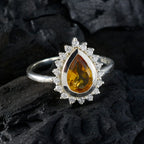 Citrine Halo American 925 Silver Yellow Gemstones Dainty Feminine Ring Jewellery