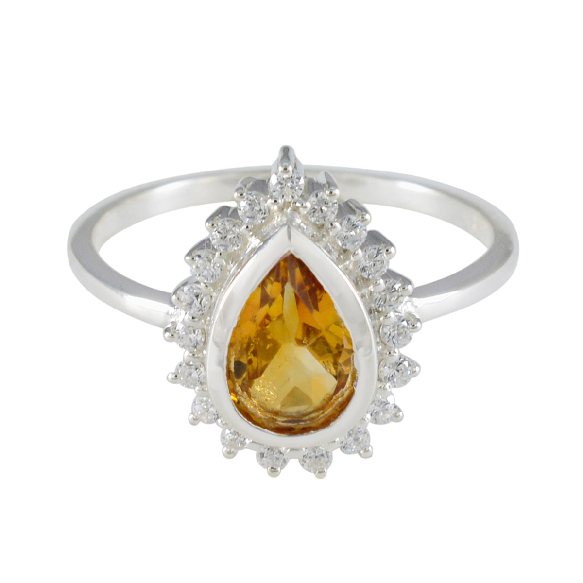 Citrine Halo American 925 Silver Yellow Gemstones Dainty Feminine Ring Jewellery