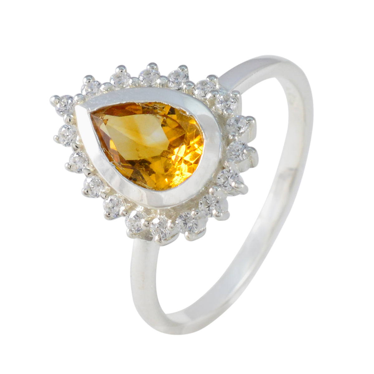 Citrine Halo American 925 Silver Yellow Gemstones Dainty Feminine Ring Jewellery