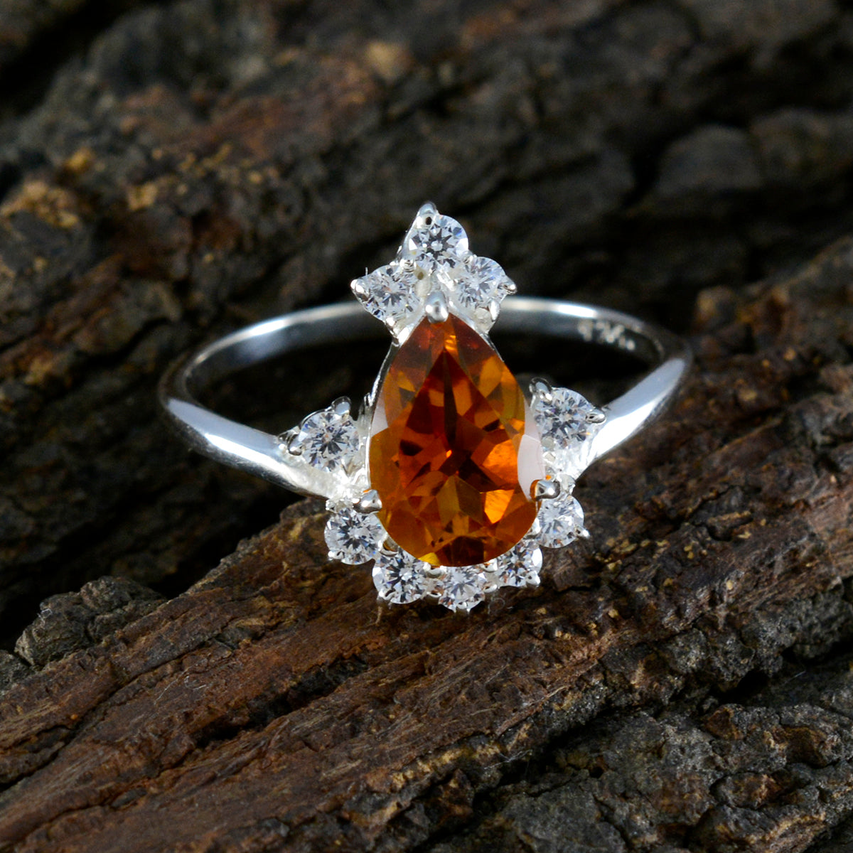 Citrine Halo Turkish Silver Yellow Gemstones Dainty Luxurious Ring Jewelry