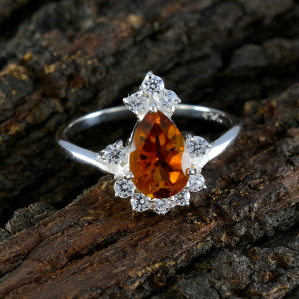 Citrine Halo Turkish Silver Yellow Gemstones Dainty Luxurious Ring Jewelry