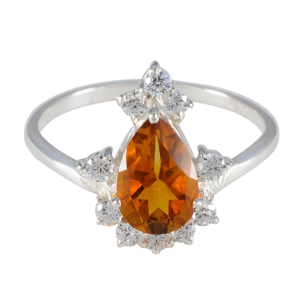 Citrine Halo Turkish Silver Yellow Gemstones Dainty Luxurious Ring Jewelry