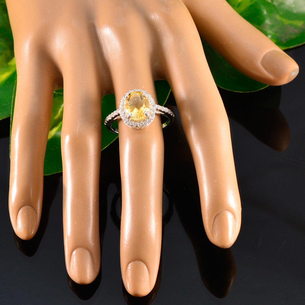 Citrine Halo Indian 925 Sterling Silver Yellow Gemstones Slim Glamorous Ring Jewellery