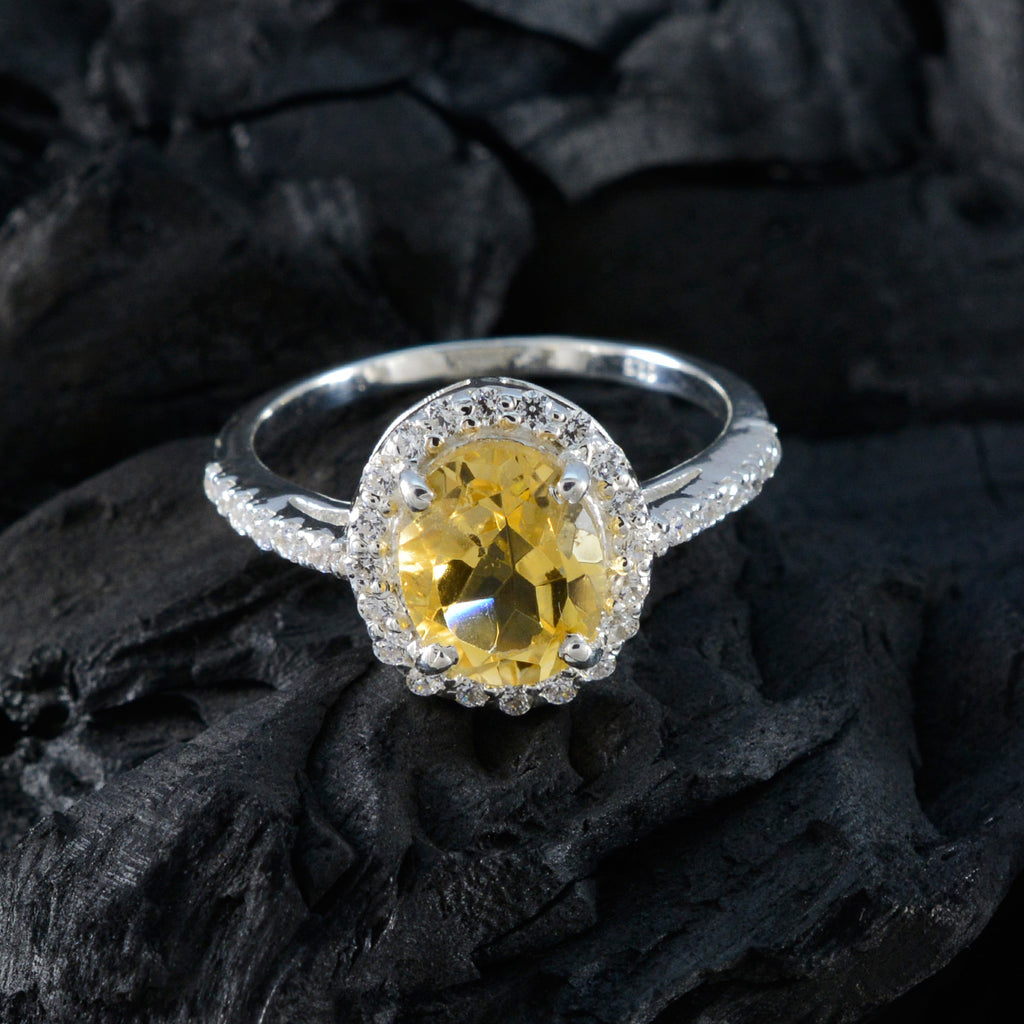 Citrine Halo Indian 925 Sterling Silver Yellow Gemstones Slim Glamorous Ring Jewellery