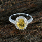Citrine Halo Indian 925 Sterling Silver Yellow Gemstones Slim Glamorous Ring Jewellery