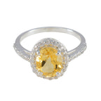 Citrine Halo Indian 925 Sterling Silver Yellow Gemstones Slim Glamorous Ring Jewellery