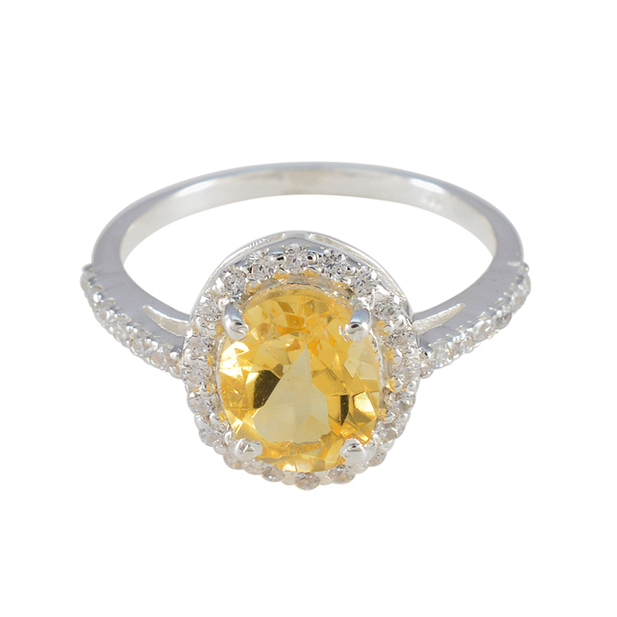 Citrine Halo Indian 925 Sterling Silver Yellow Gemstones Slim Glamorous Ring Jewellery