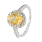 Citrine Halo Indian 925 Sterling Silver Yellow Gemstones Slim Glamorous Ring Jewellery