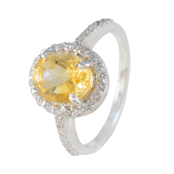 Citrine Halo Indian 925 Sterling Silver Yellow Gemstones Slim Glamorous Ring Jewellery