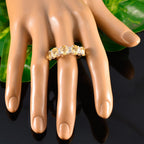 Citrine Penta French Sterling Silver Yellow Gemstones Classic Fairytale Ring Jewellery