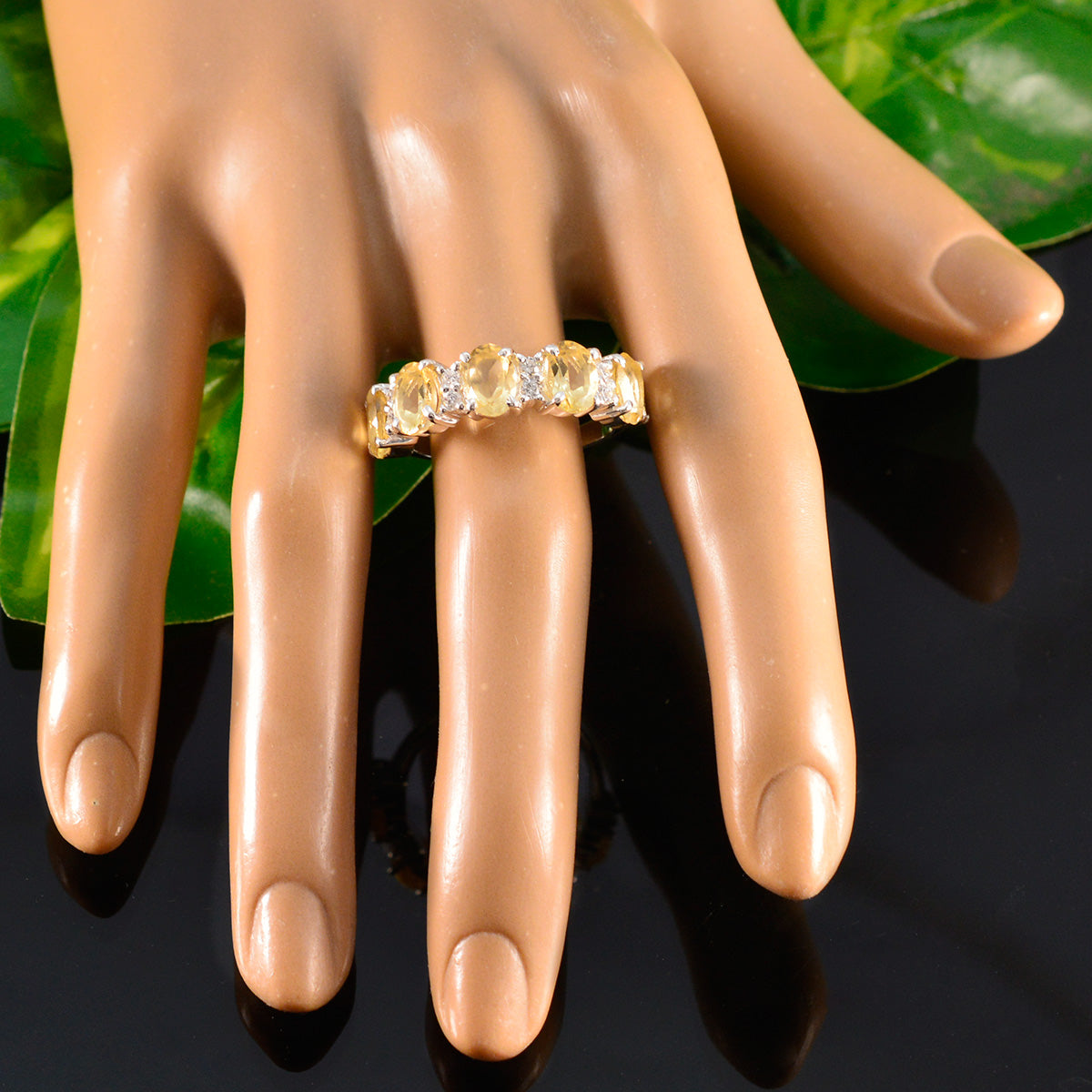 Citrine Penta French Sterling Silver Yellow Gemstones Classic Fairytale Ring Jewellery