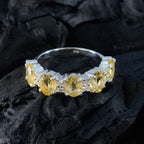 Citrine Penta French Sterling Silver Yellow Gemstones Classic Fairytale Ring Jewellery