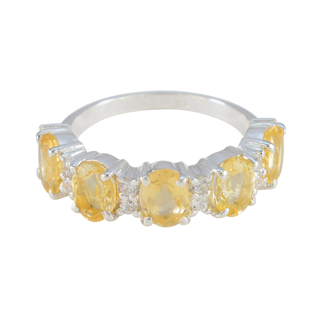 Citrine Penta French Sterling Silver Yellow Gemstones Classic Fairytale Ring Jewellery