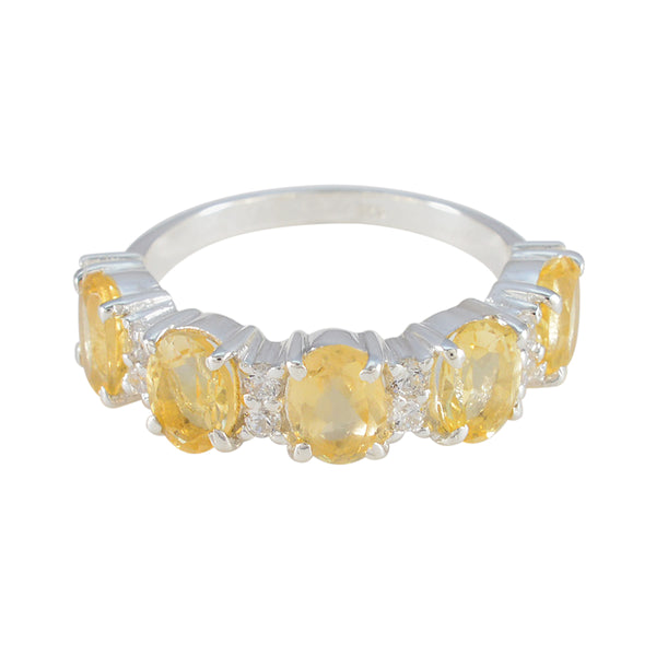 Citrine Penta French Sterling Silver Yellow Gemstones Classic Fairytale Ring Jewellery
