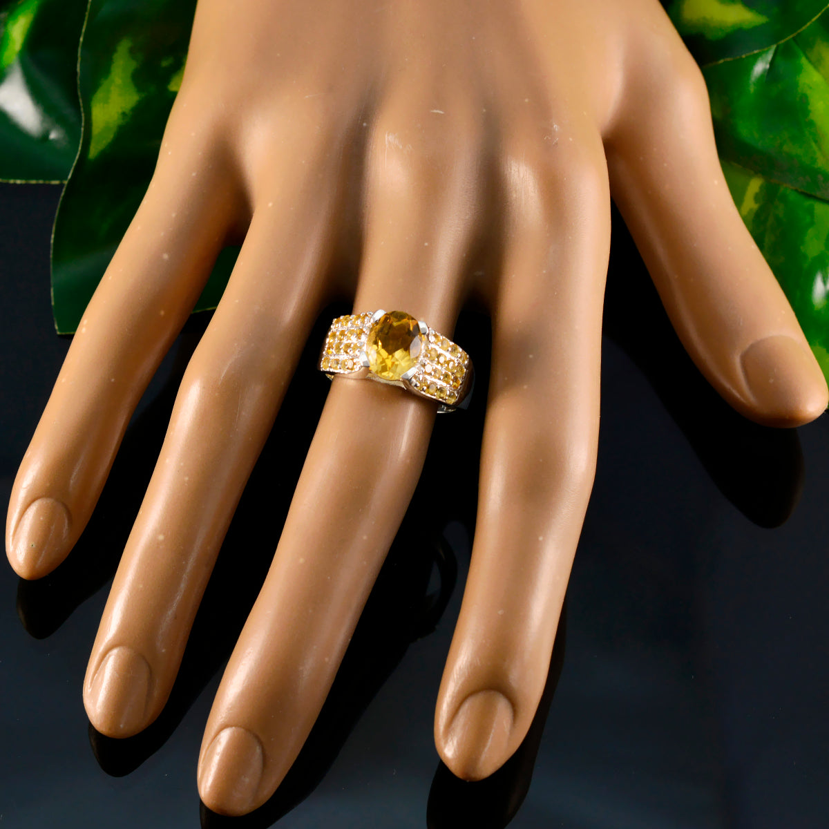 Citrine Halo African 925 Sterling Silver Yellow Gems Mid weight Contemporary Ring Jewellery